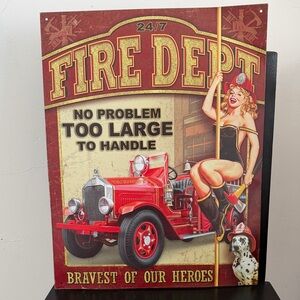 Fire Dept Metal Sign with Vintage Truck